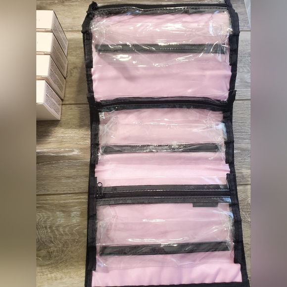 New Mary Kay black with pink heart print large cosmetic toiletry roll up bag - Picture 4 of 6